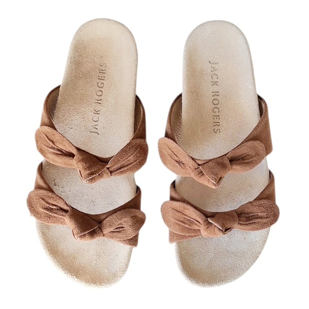 Jack Rogers Womens Annie Suede Double Knot Comfort Sandal Tan Mocha 7.5